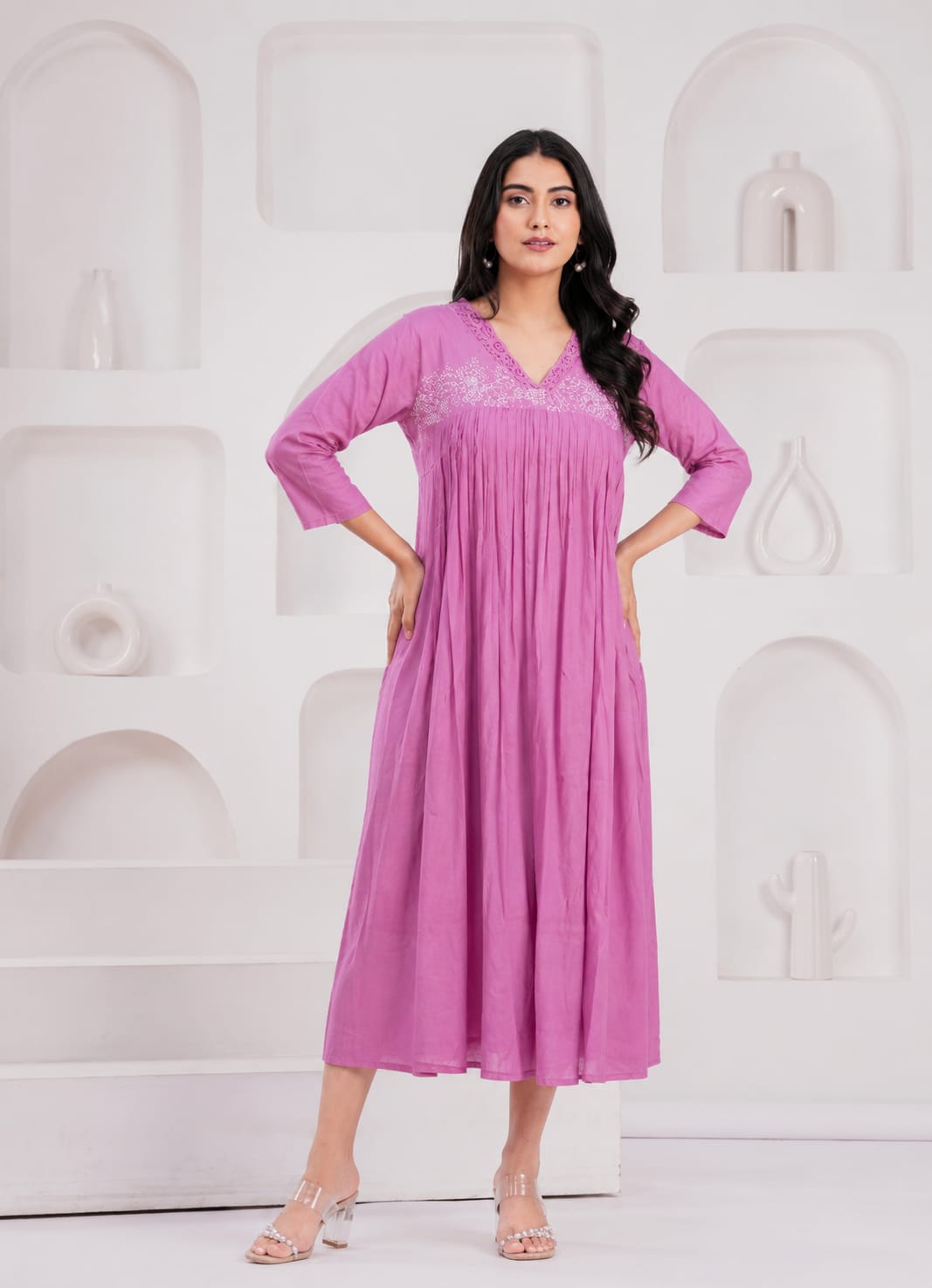 LAKSHIRA Graceful Embroidered Flared Maxi Dress for Women