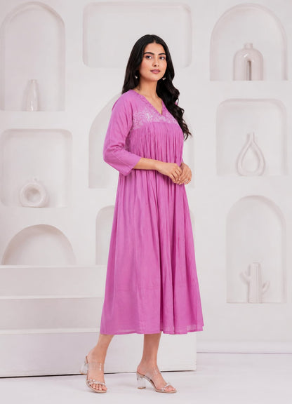 LAKSHIRA Graceful Embroidered Flared Maxi Dress for Women