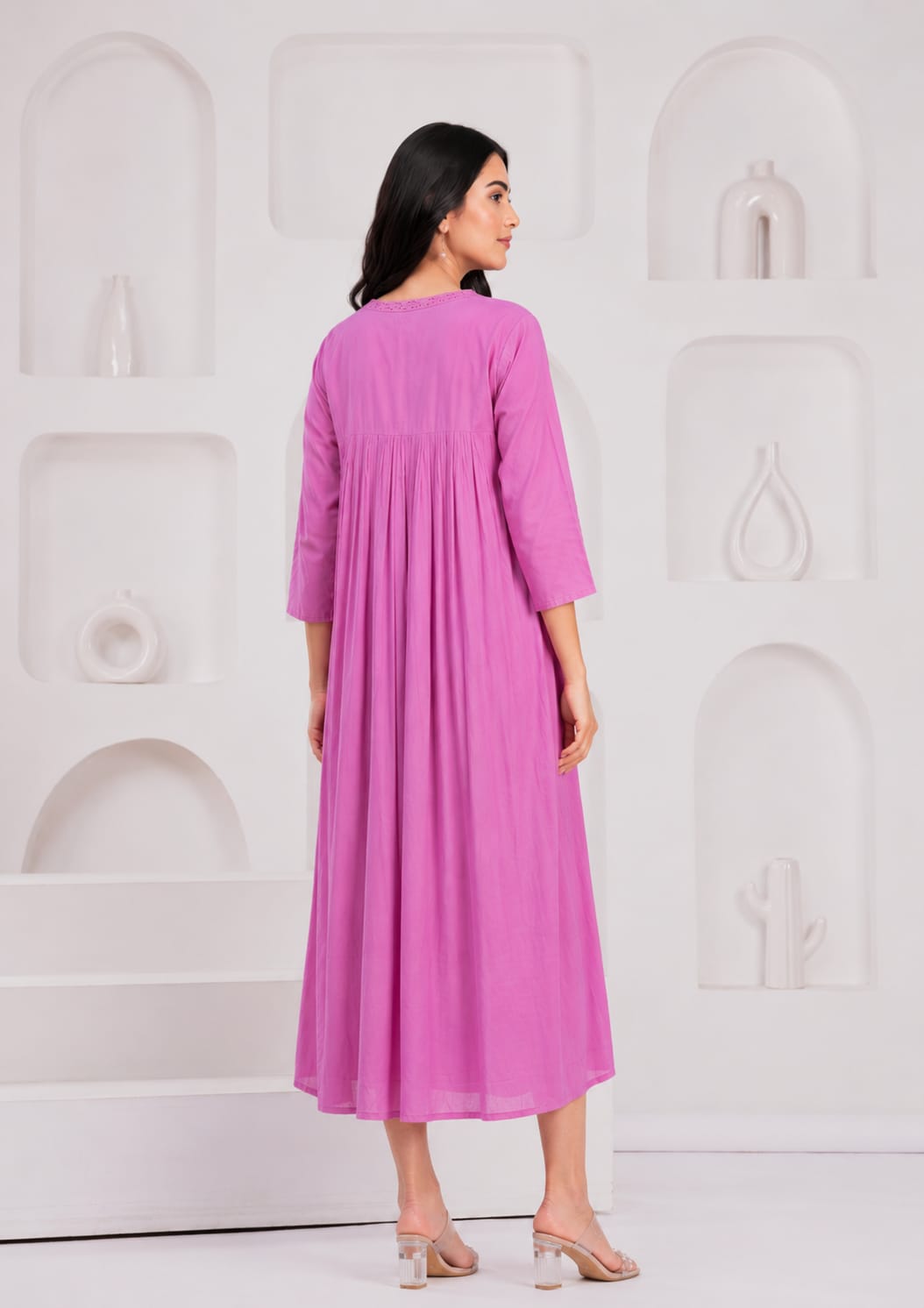 LAKSHIRA Graceful Embroidered Flared Maxi Dress for Women